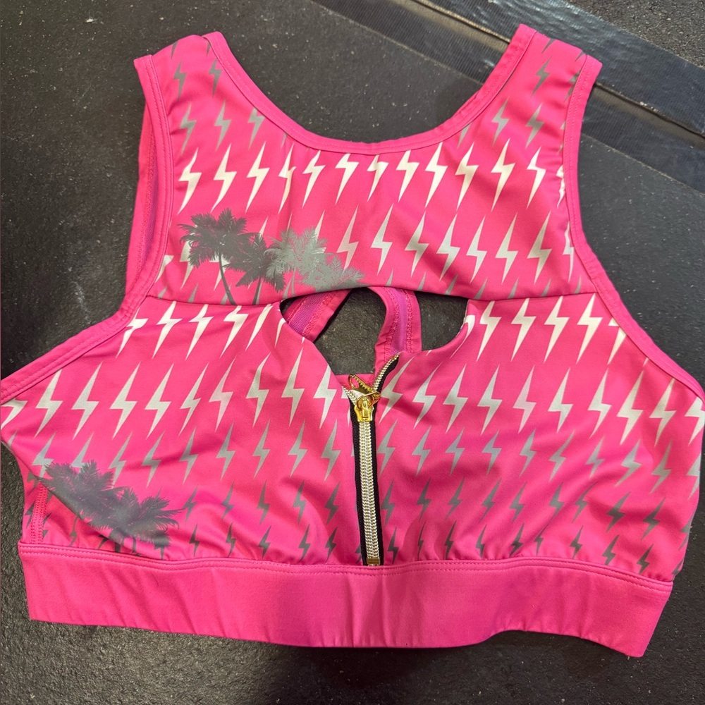 The Chestee Pink Palm Bolts Sports Bra - 10